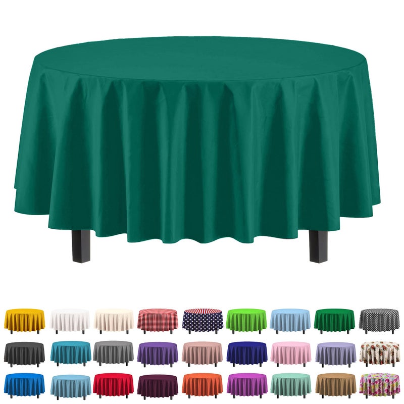Exquisite 12-Pack Premium Plastic 84-Inch Round Tablecloth - Dark Green - Image 1